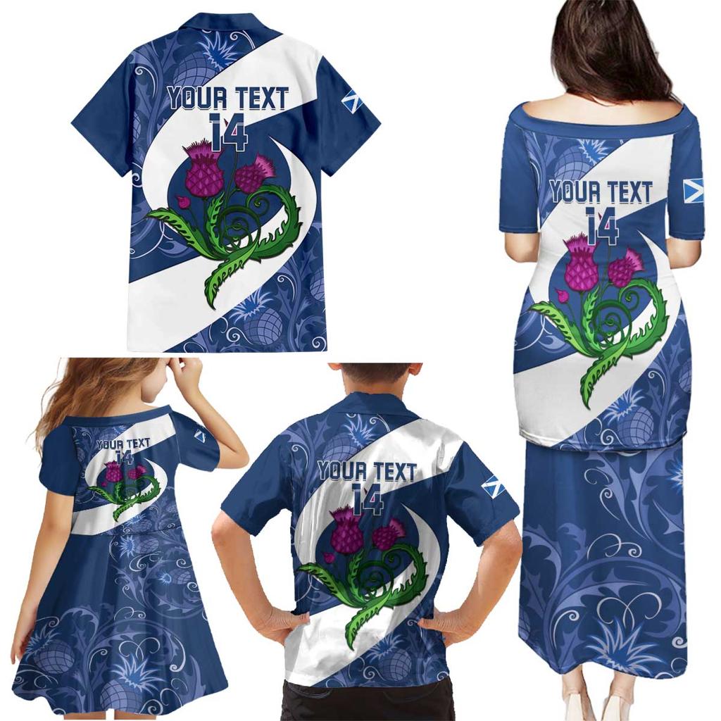 Custom Scotland Rugby Family Matching Puletasi and Hawaiian Shirt 2024 Go Champions Scottish Thistles
