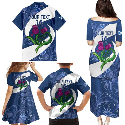 Custom Scotland Rugby Family Matching Puletasi and Hawaiian Shirt 2024 Go Champions Scottish Thistles
