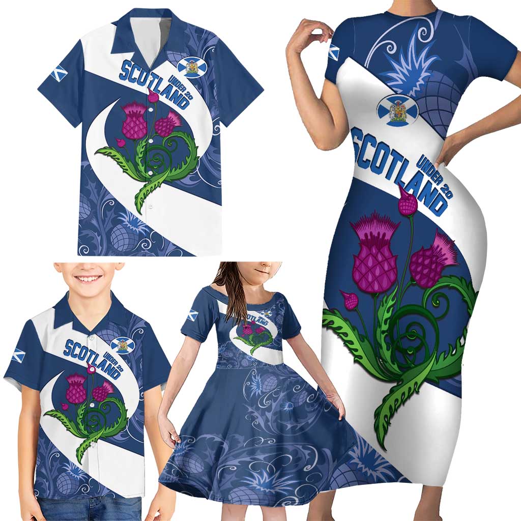Custom Scotland Rugby Family Matching Short Sleeve Bodycon Dress and Hawaiian Shirt 2024 Go Champions Scottish Thistles