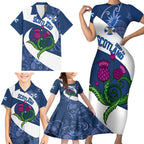 Custom Scotland Rugby Family Matching Short Sleeve Bodycon Dress and Hawaiian Shirt 2024 Go Champions Scottish Thistles