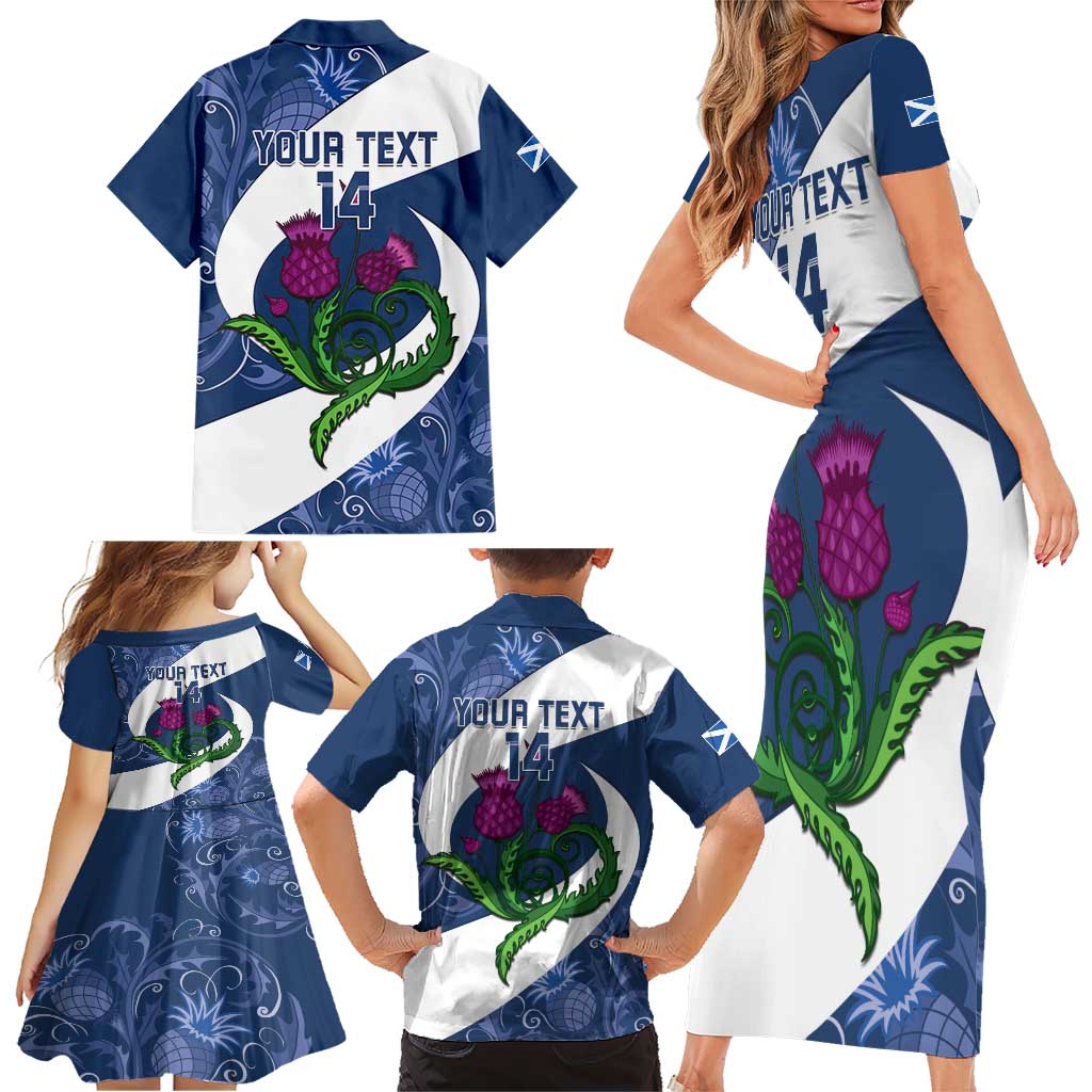 Custom Scotland Rugby Family Matching Short Sleeve Bodycon Dress and Hawaiian Shirt 2024 Go Champions Scottish Thistles