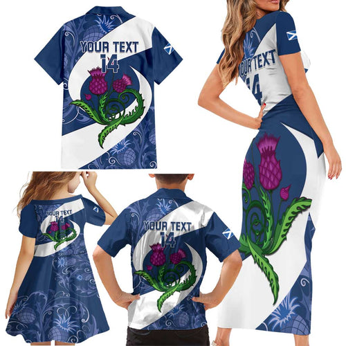 Custom Scotland Rugby Family Matching Short Sleeve Bodycon Dress and Hawaiian Shirt 2024 Go Champions Scottish Thistles