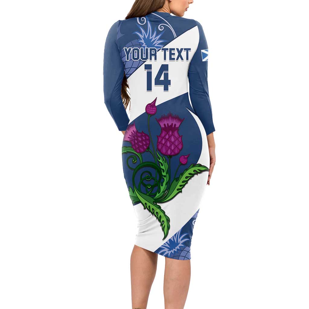 Custom Scotland Rugby Long Sleeve Bodycon Dress 2024 Go Champions Scottish Thistles