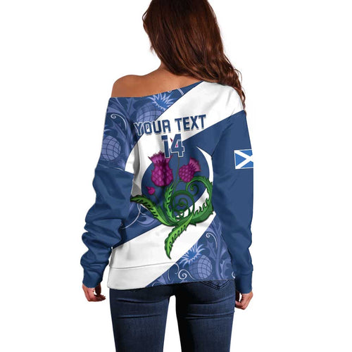 Custom Scotland Rugby Off Shoulder Sweater 2024 Go Champions Scottish Thistles
