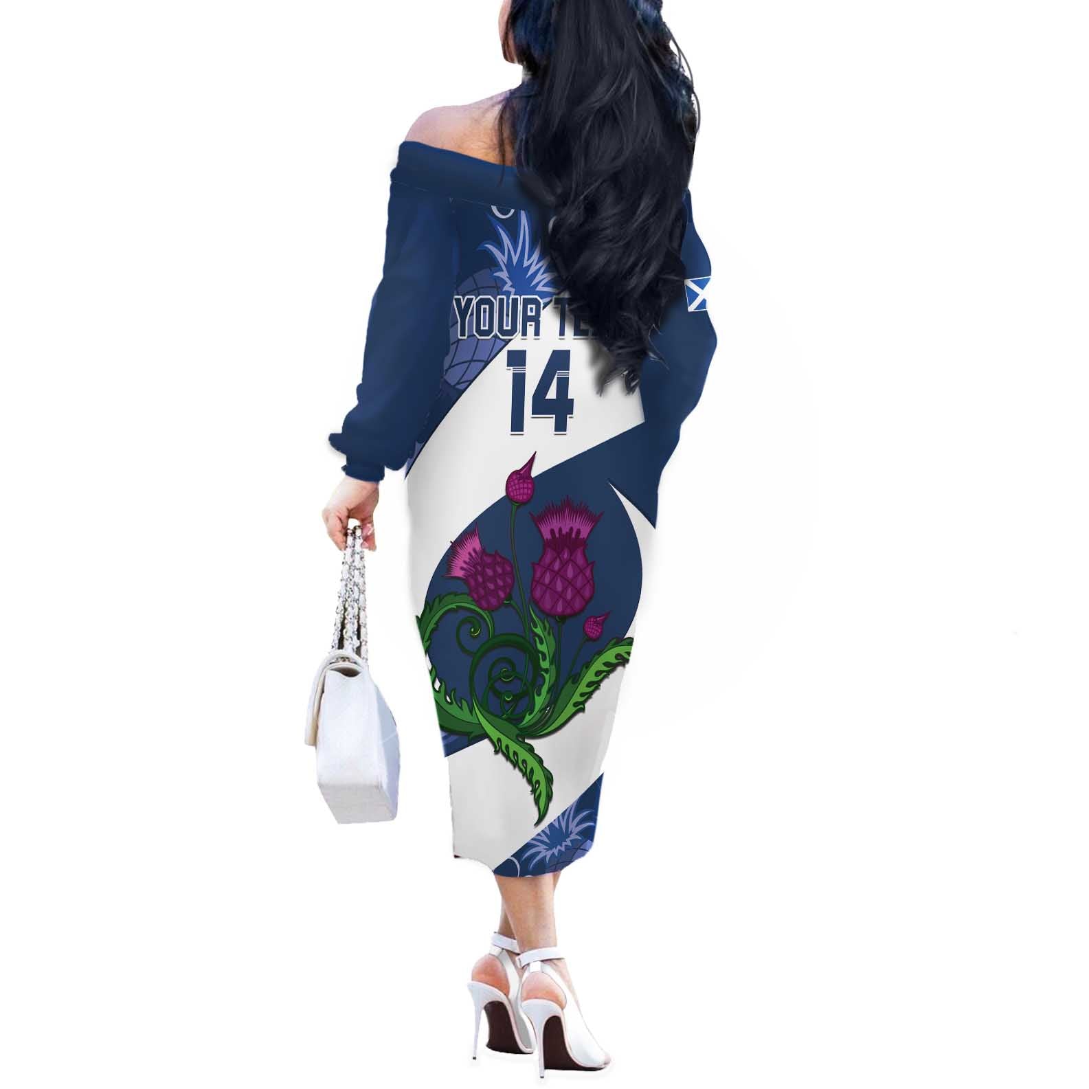 Custom Scotland Rugby Off The Shoulder Long Sleeve Dress 2024 Go Champions Scottish Thistles