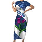 Custom Scotland Rugby Short Sleeve Bodycon Dress 2024 Go Champions Scottish Thistles