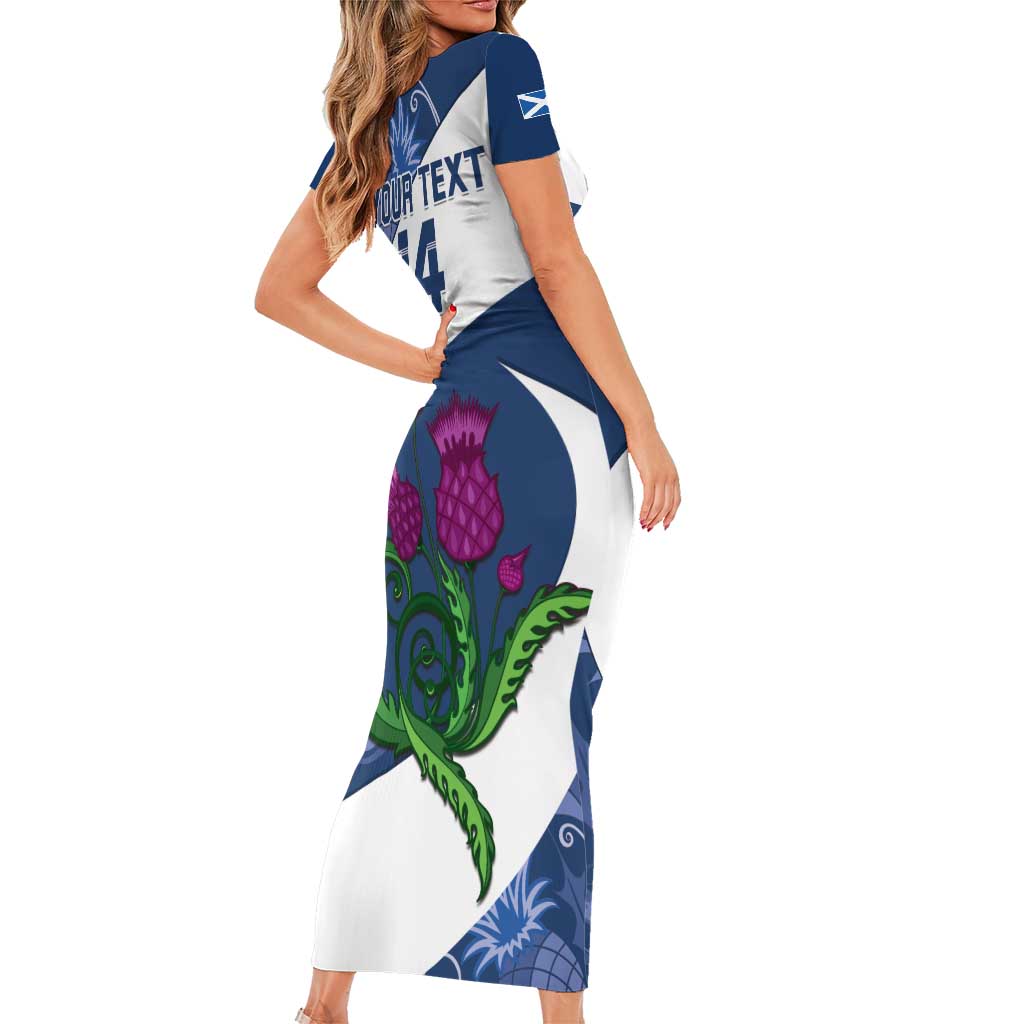 Custom Scotland Rugby Short Sleeve Bodycon Dress 2024 Go Champions Scottish Thistles