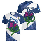 Custom Scotland Rugby Women V-Neck T-Shirt 2024 Go Champions Scottish Thistles
