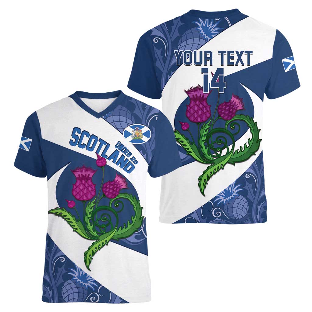 Custom Scotland Rugby Women V-Neck T-Shirt 2024 Go Champions Scottish Thistles