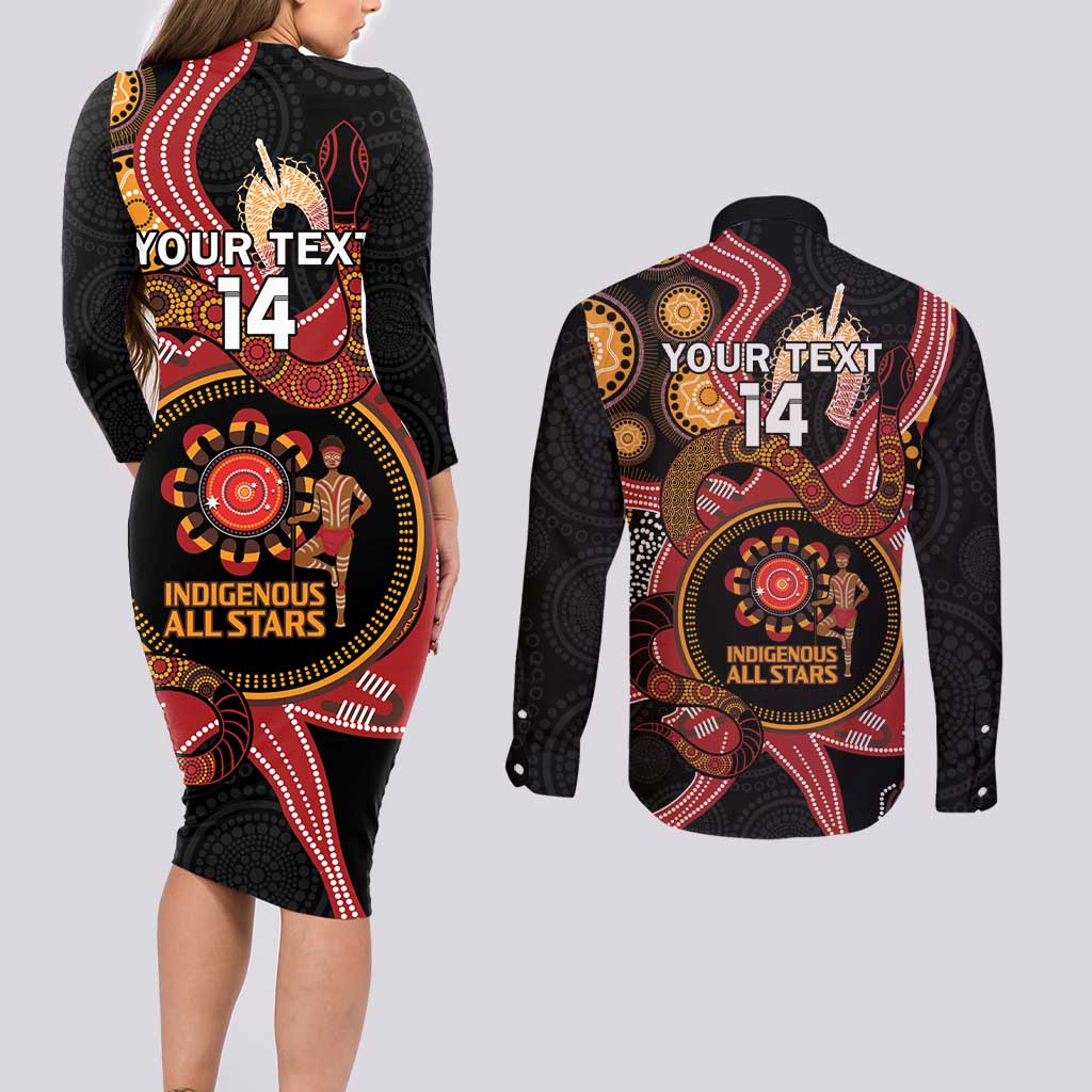 Custom Australia Indigenous Rugby Couples Matching Long Sleeve Bodycon Dress and Long Sleeve Button Shirt 2024 Aboriginal All Stars