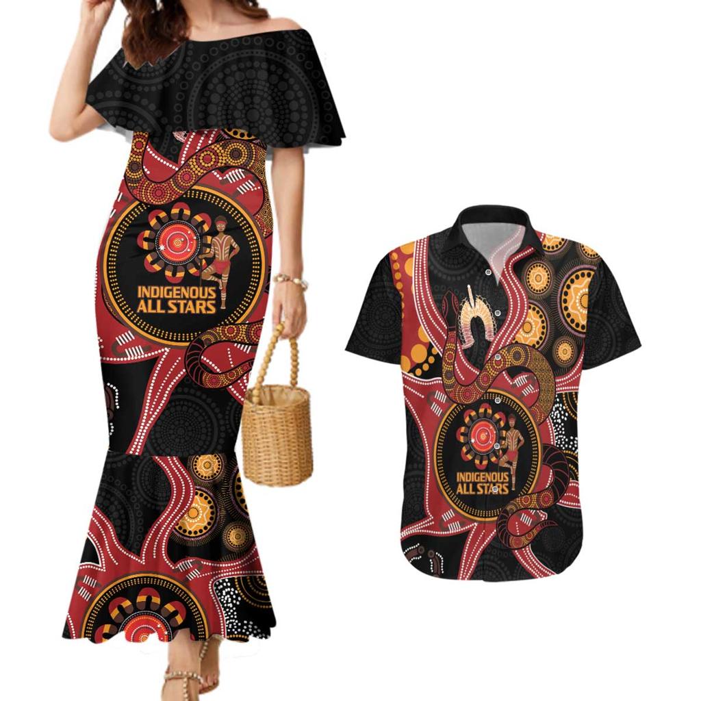 Custom Australia Indigenous Rugby Couples Matching Mermaid Dress and Hawaiian Shirt 2024 Aboriginal All Stars