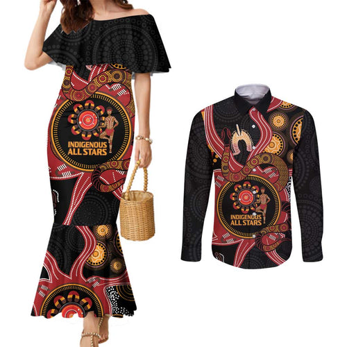 Custom Australia Indigenous Rugby Couples Matching Mermaid Dress and Long Sleeve Button Shirt 2024 Aboriginal All Stars