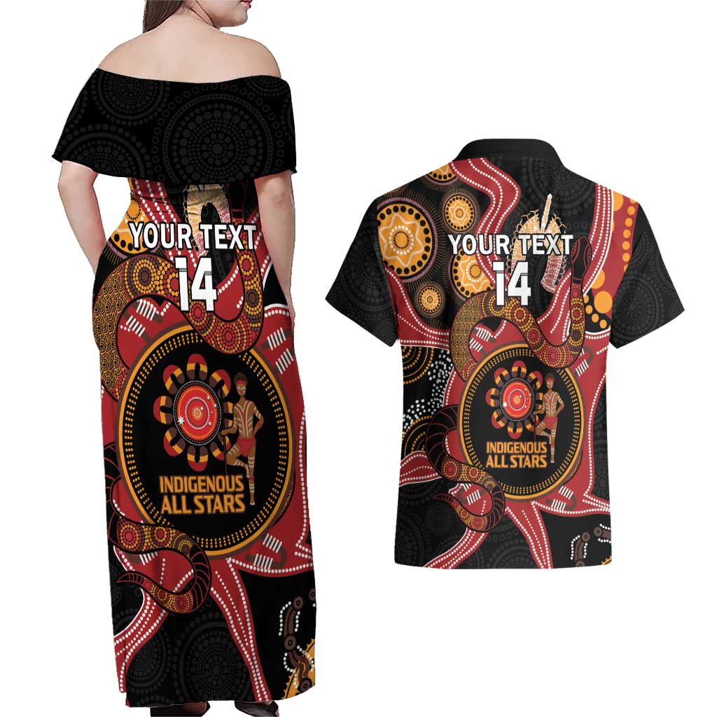 Custom Australia Indigenous Rugby Couples Matching Off Shoulder Maxi Dress and Hawaiian Shirt 2024 Aboriginal All Stars