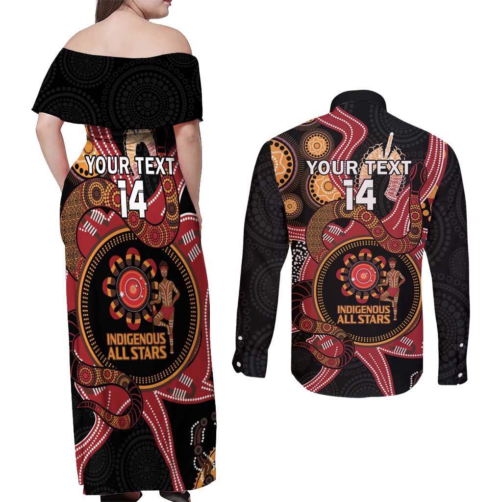 Custom Australia Indigenous Rugby Couples Matching Off Shoulder Maxi Dress and Long Sleeve Button Shirt 2024 Aboriginal All Stars