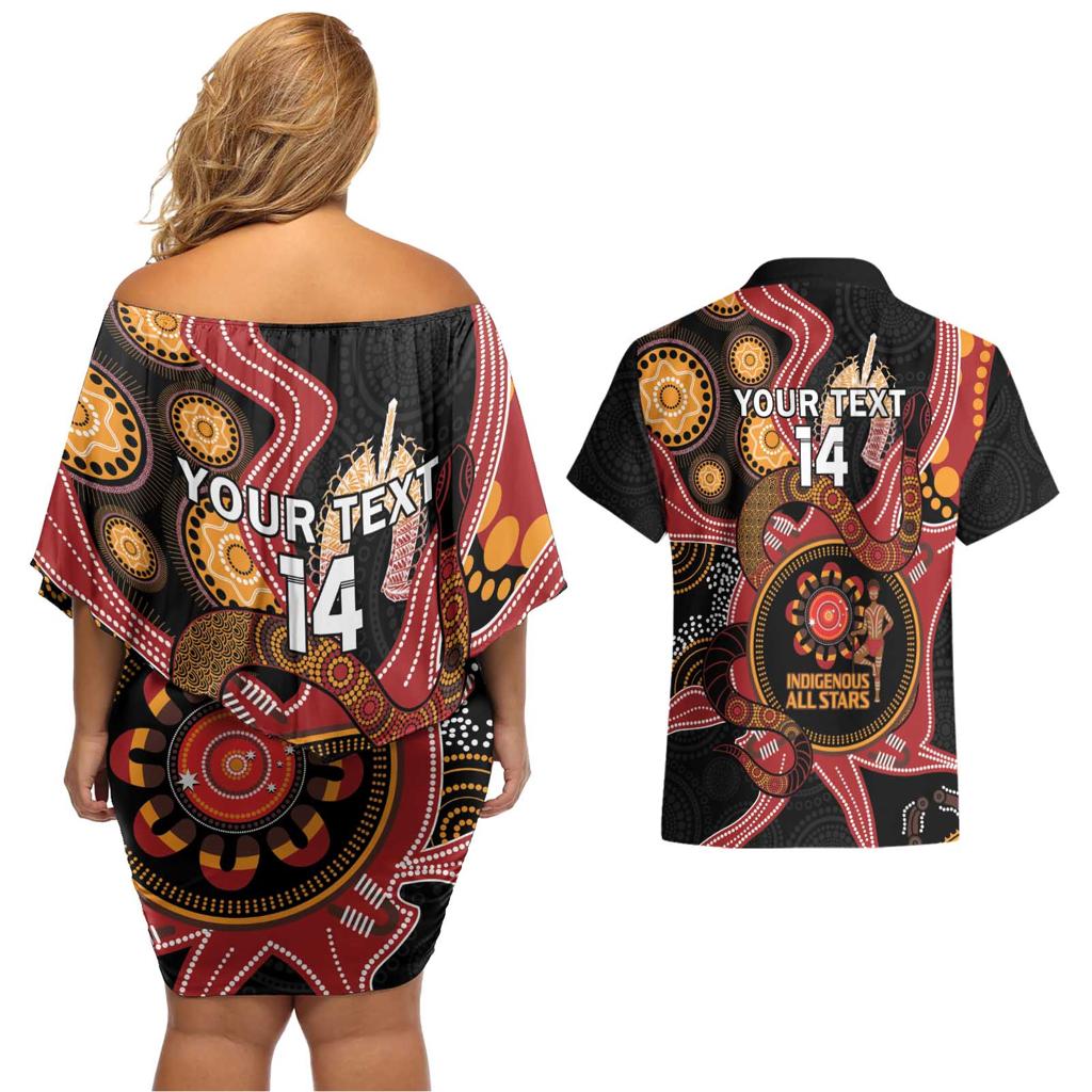 Custom Australia Indigenous Rugby Couples Matching Off Shoulder Short Dress and Hawaiian Shirt 2024 Aboriginal All Stars