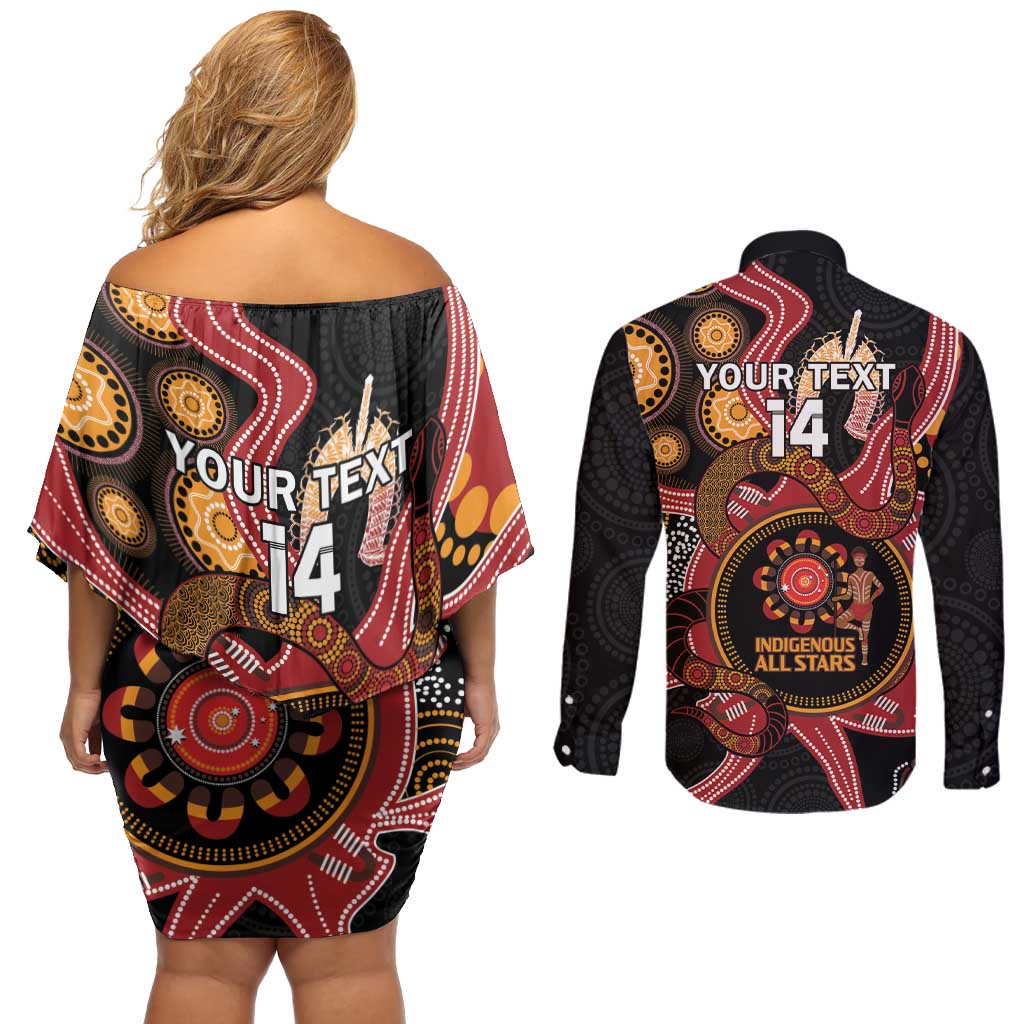 Custom Australia Indigenous Rugby Couples Matching Off Shoulder Short Dress and Long Sleeve Button Shirt 2024 Aboriginal All Stars