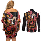 Custom Australia Indigenous Rugby Couples Matching Off Shoulder Short Dress and Long Sleeve Button Shirt 2024 Aboriginal All Stars