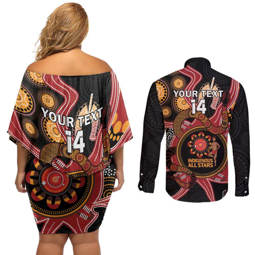 Custom Australia Indigenous Rugby Couples Matching Off Shoulder Short Dress and Long Sleeve Button Shirt 2024 Aboriginal All Stars
