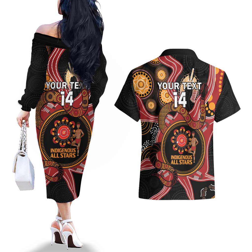 Custom Australia Indigenous Rugby Couples Matching Off The Shoulder Long Sleeve Dress and Hawaiian Shirt 2024 Aboriginal All Stars