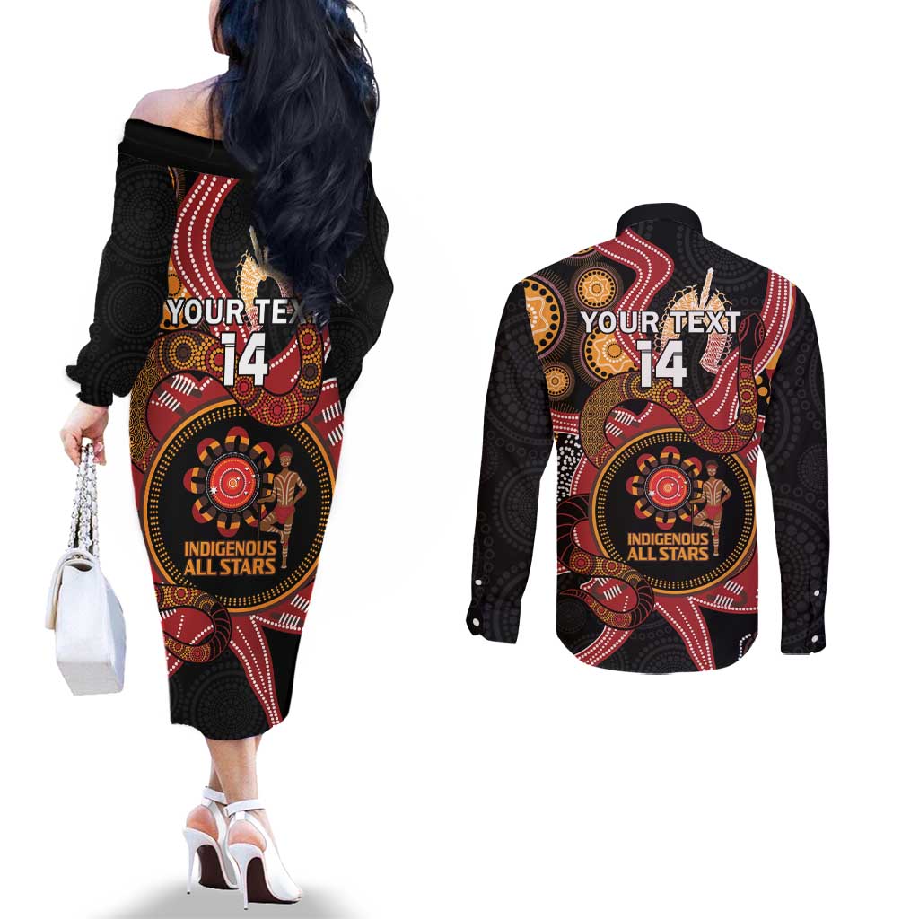 Custom Australia Indigenous Rugby Couples Matching Off The Shoulder Long Sleeve Dress and Long Sleeve Button Shirt 2024 Aboriginal All Stars