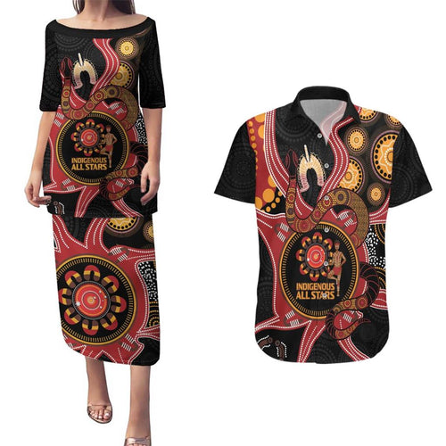 Custom Australia Indigenous Rugby Couples Matching Puletasi and Hawaiian Shirt 2024 Aboriginal All Stars