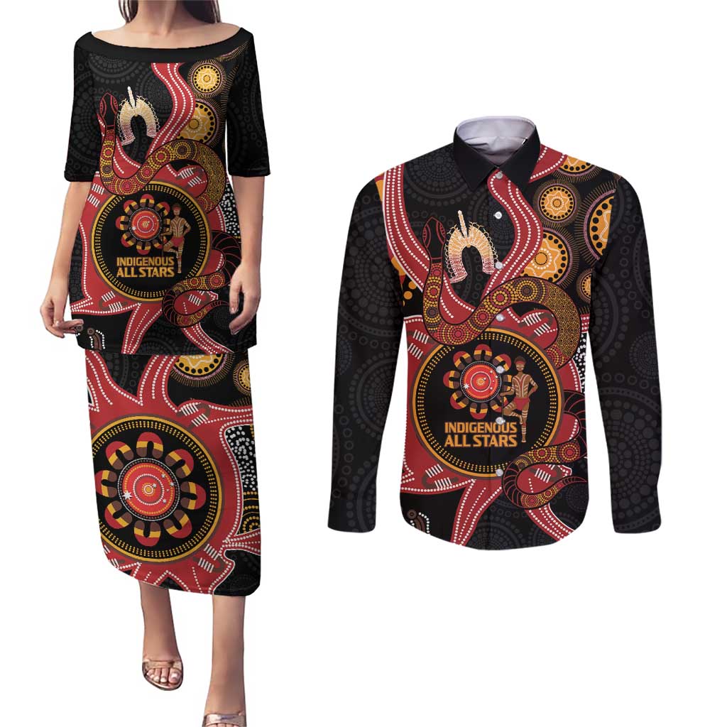 Custom Australia Indigenous Rugby Couples Matching Puletasi and Long Sleeve Button Shirt 2024 Aboriginal All Stars