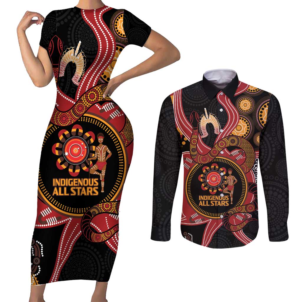 Custom Australia Indigenous Rugby Couples Matching Short Sleeve Bodycon Dress and Long Sleeve Button Shirt 2024 Aboriginal All Stars