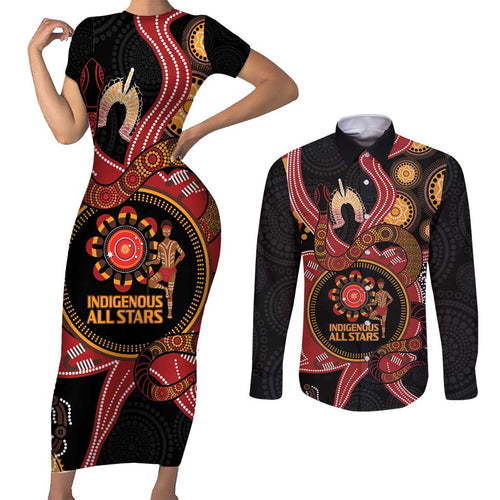 Custom Australia Indigenous Rugby Couples Matching Short Sleeve Bodycon Dress and Long Sleeve Button Shirt 2024 Aboriginal All Stars