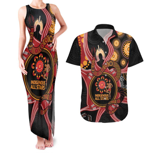 Custom Australia Indigenous Rugby Couples Matching Tank Maxi Dress and Hawaiian Shirt 2024 Aboriginal All Stars