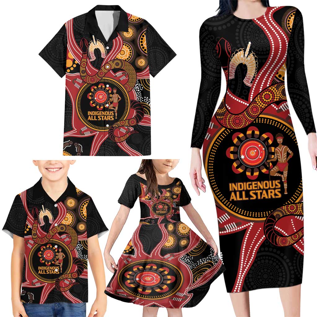 Custom Australia Indigenous Rugby Family Matching Long Sleeve Bodycon Dress and Hawaiian Shirt 2024 Aboriginal All Stars