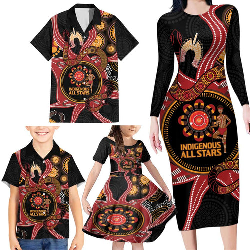 Custom Australia Indigenous Rugby Family Matching Long Sleeve Bodycon Dress and Hawaiian Shirt 2024 Aboriginal All Stars
