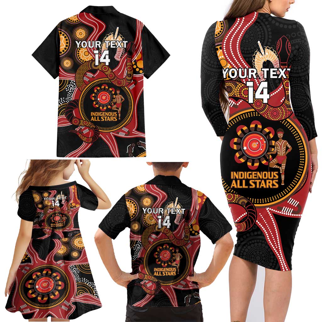 Custom Australia Indigenous Rugby Family Matching Long Sleeve Bodycon Dress and Hawaiian Shirt 2024 Aboriginal All Stars