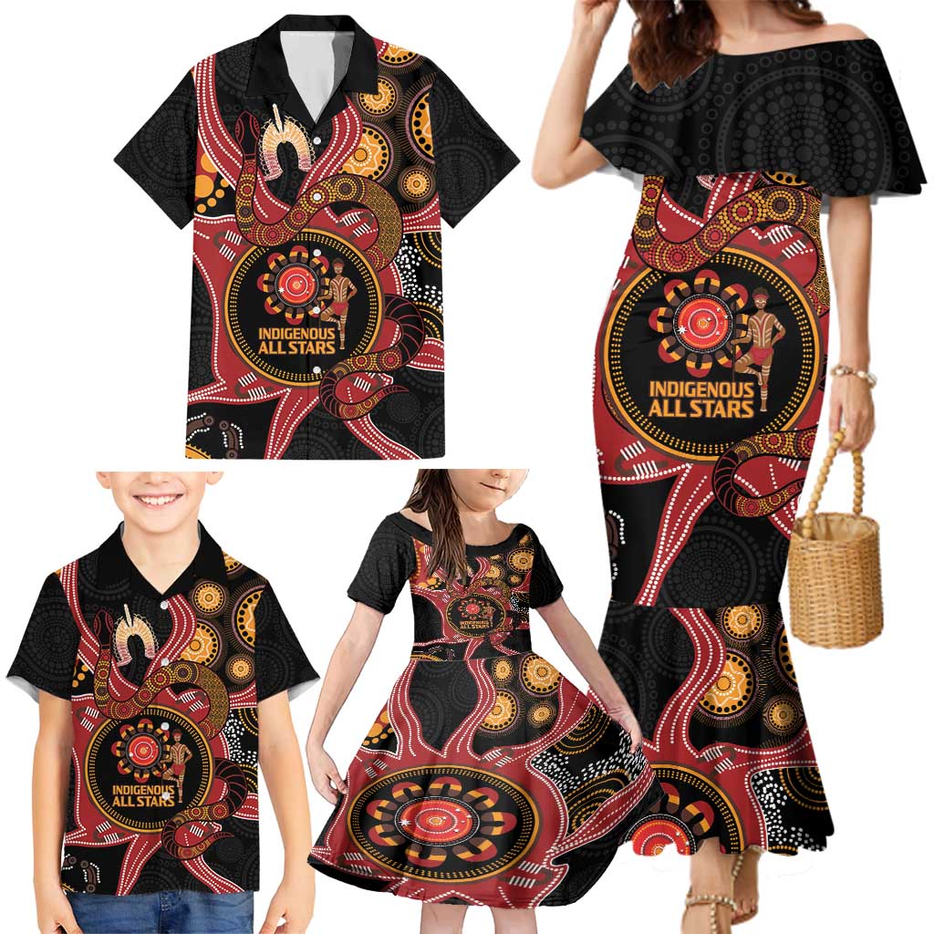 Custom Australia Indigenous Rugby Family Matching Mermaid Dress and Hawaiian Shirt 2024 Aboriginal All Stars