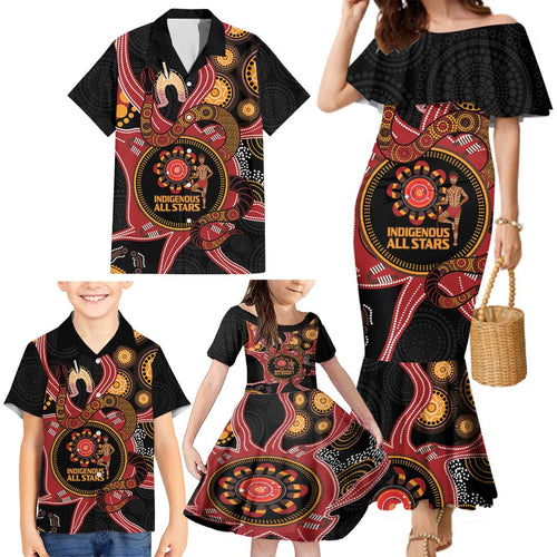 Custom Australia Indigenous Rugby Family Matching Mermaid Dress and Hawaiian Shirt 2024 Aboriginal All Stars