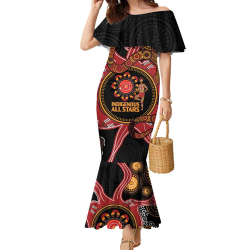 Custom Australia Indigenous Rugby Family Matching Mermaid Dress and Hawaiian Shirt 2024 Aboriginal All Stars