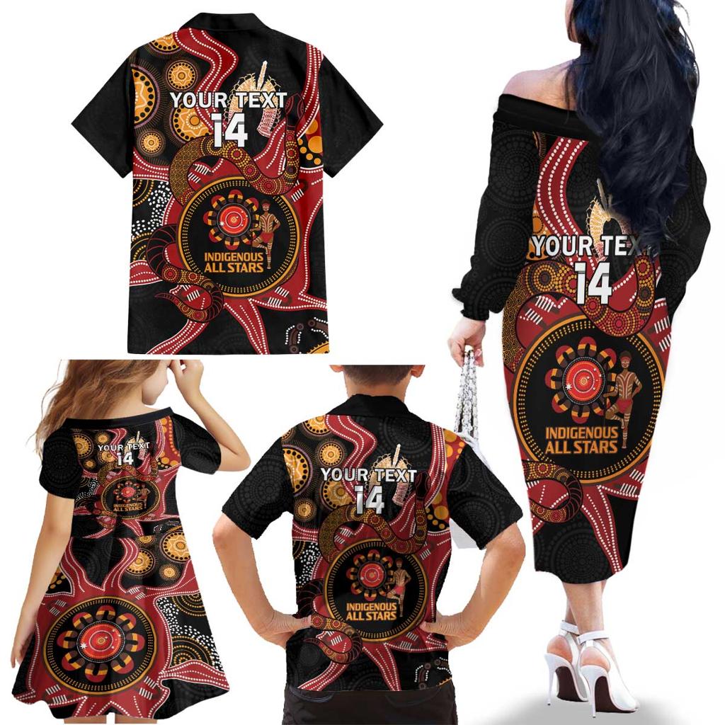 Custom Australia Indigenous Rugby Family Matching Off The Shoulder Long Sleeve Dress and Hawaiian Shirt 2024 Aboriginal All Stars