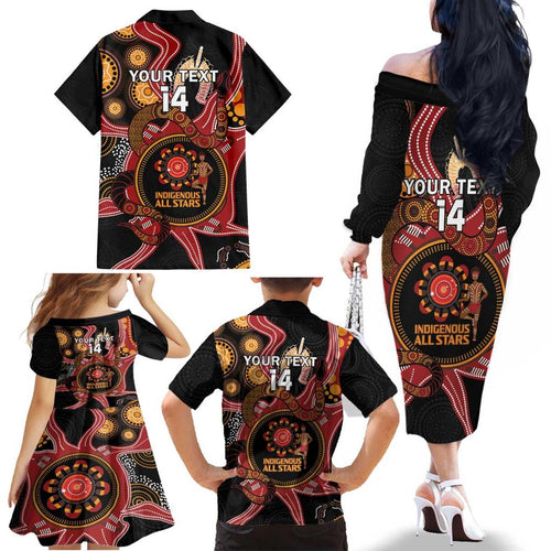 Custom Australia Indigenous Rugby Family Matching Off The Shoulder Long Sleeve Dress and Hawaiian Shirt 2024 Aboriginal All Stars
