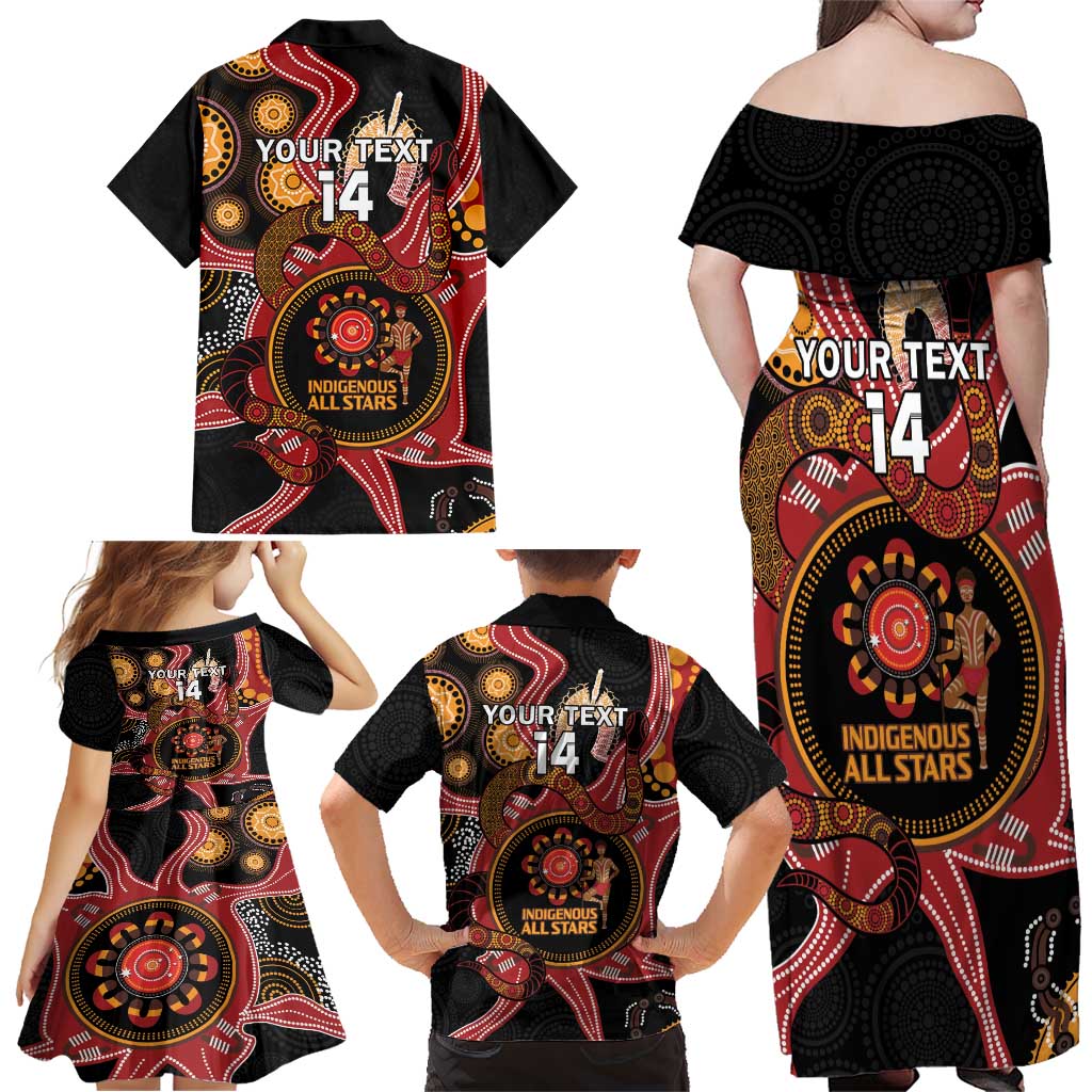 Custom Australia Indigenous Rugby Family Matching Off Shoulder Maxi Dress and Hawaiian Shirt 2024 Aboriginal All Stars