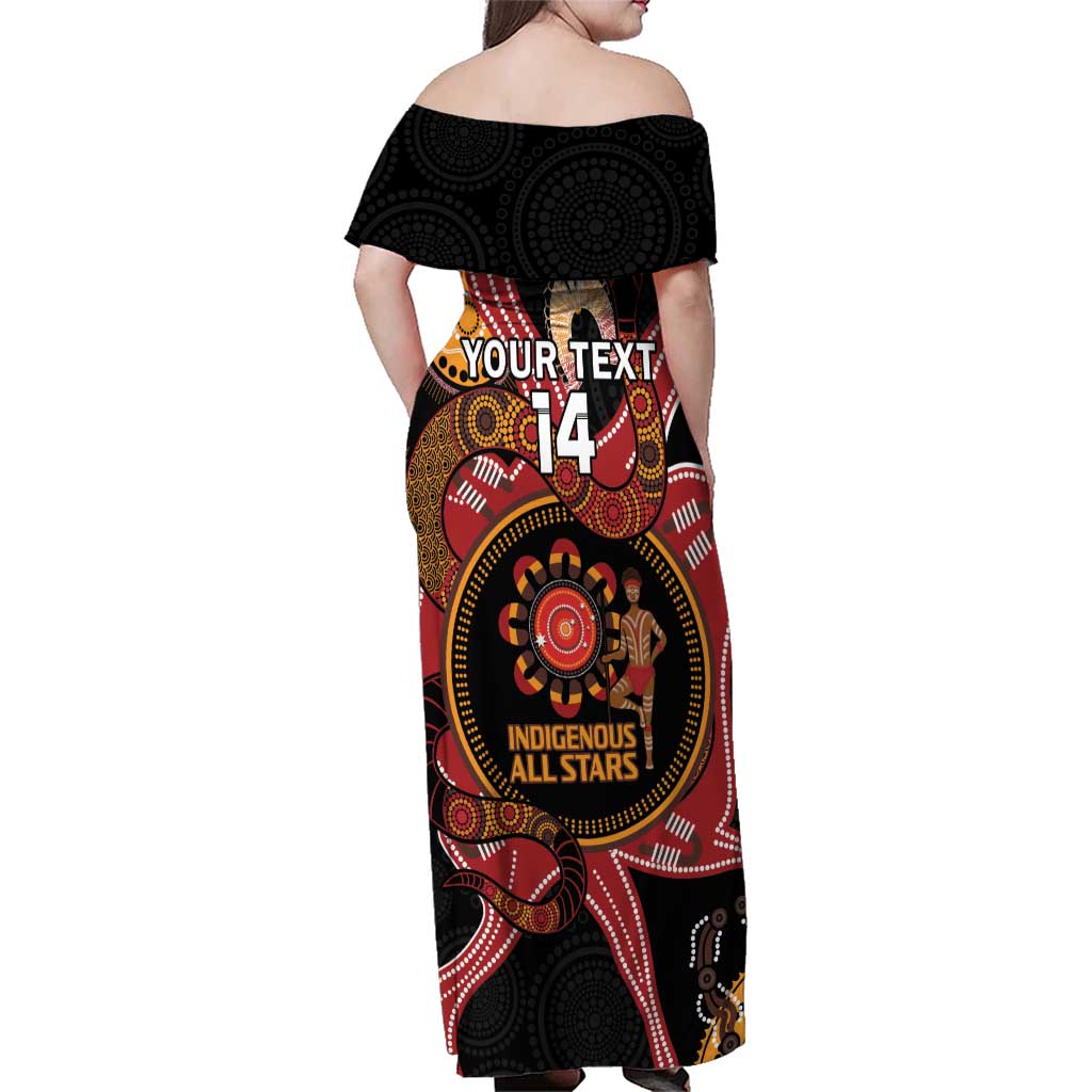 Custom Australia Indigenous Rugby Family Matching Off Shoulder Maxi Dress and Hawaiian Shirt 2024 Aboriginal All Stars