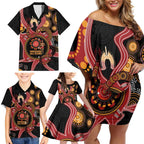 Custom Australia Indigenous Rugby Family Matching Off Shoulder Short Dress and Hawaiian Shirt 2024 Aboriginal All Stars
