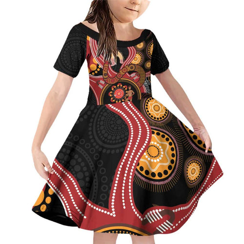 Custom Australia Indigenous Rugby Family Matching Off Shoulder Short Dress and Hawaiian Shirt 2024 Aboriginal All Stars