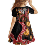 Custom Australia Indigenous Rugby Family Matching Off Shoulder Short Dress and Hawaiian Shirt 2024 Aboriginal All Stars