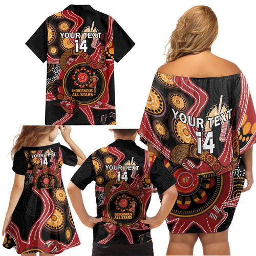 Custom Australia Indigenous Rugby Family Matching Off Shoulder Short Dress and Hawaiian Shirt 2024 Aboriginal All Stars
