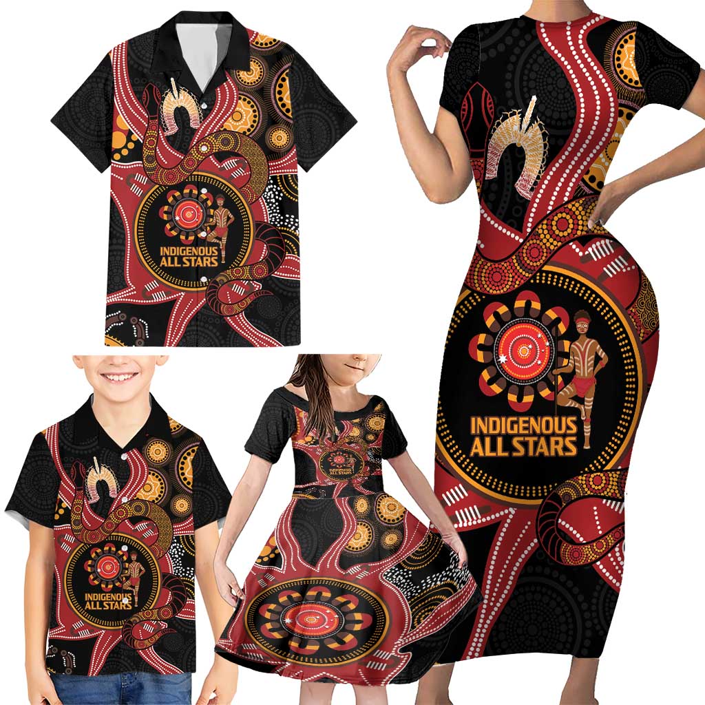 Custom Australia Indigenous Rugby Family Matching Short Sleeve Bodycon Dress and Hawaiian Shirt 2024 Aboriginal All Stars
