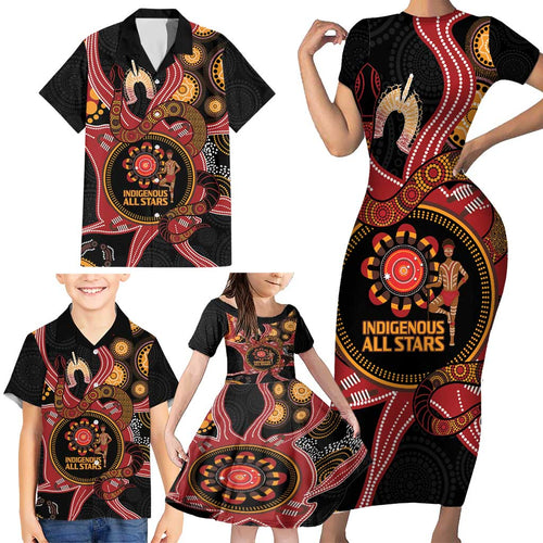 Custom Australia Indigenous Rugby Family Matching Short Sleeve Bodycon Dress and Hawaiian Shirt 2024 Aboriginal All Stars