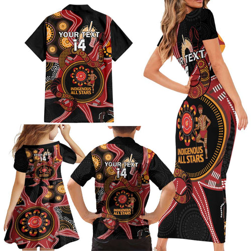 Custom Australia Indigenous Rugby Family Matching Short Sleeve Bodycon Dress and Hawaiian Shirt 2024 Aboriginal All Stars