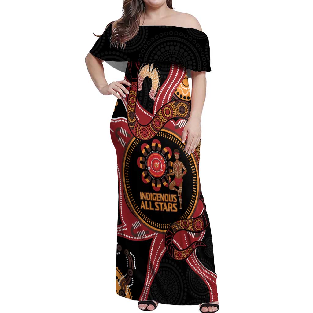 Custom Australia Indigenous Rugby Off Shoulder Maxi Dress 2024 Aboriginal All Stars