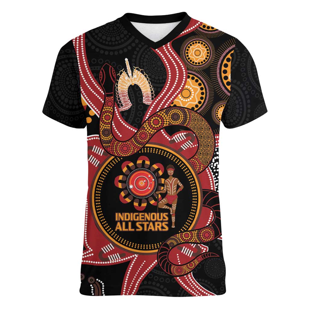 Custom Australia Indigenous Rugby Women V-Neck T-Shirt 2024 Aboriginal All Stars