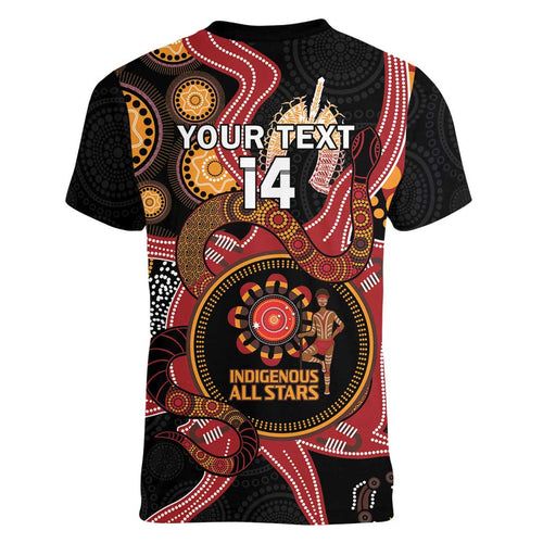 Custom Australia Indigenous Rugby Women V-Neck T-Shirt 2024 Aboriginal All Stars