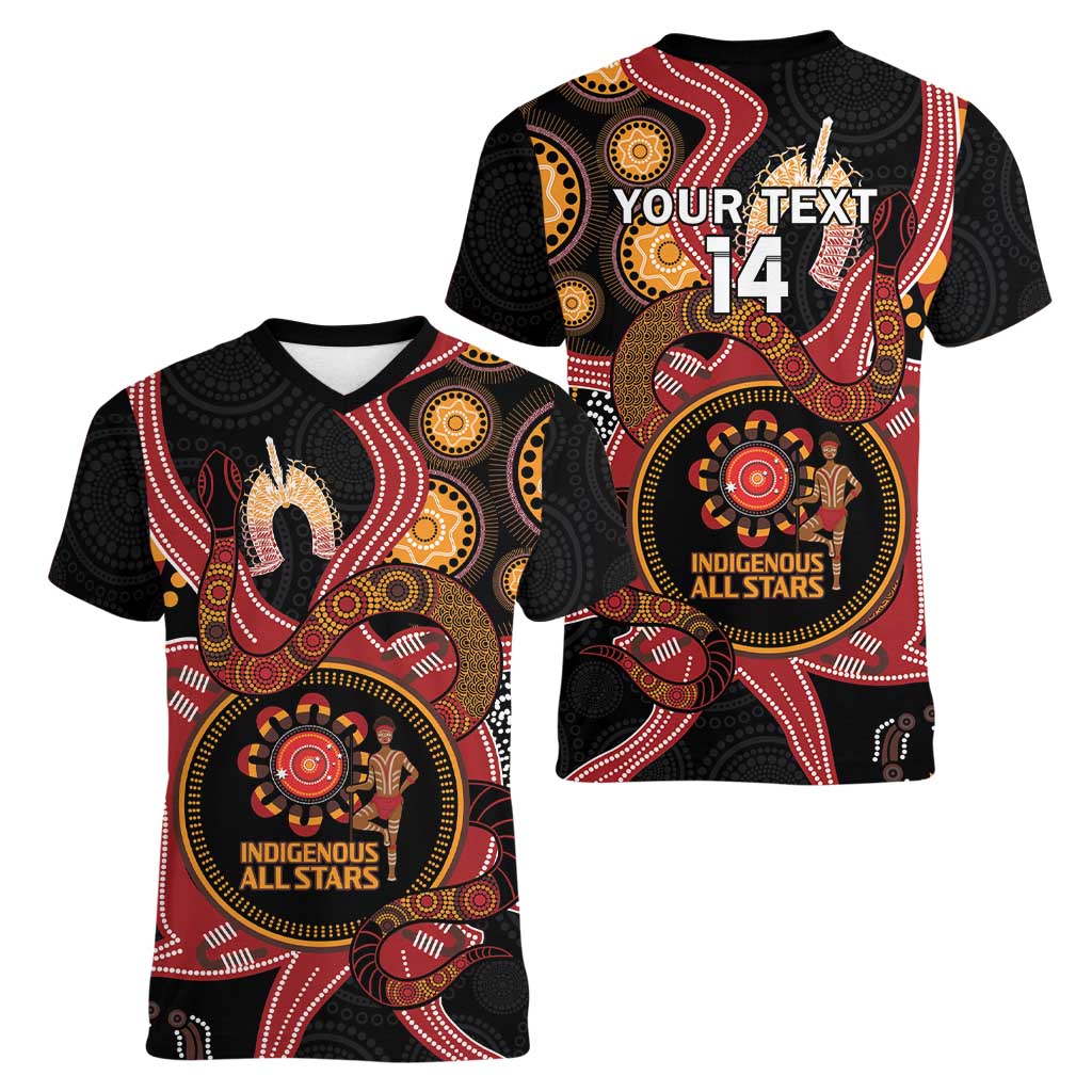 Custom Australia Indigenous Rugby Women V-Neck T-Shirt 2024 Aboriginal All Stars